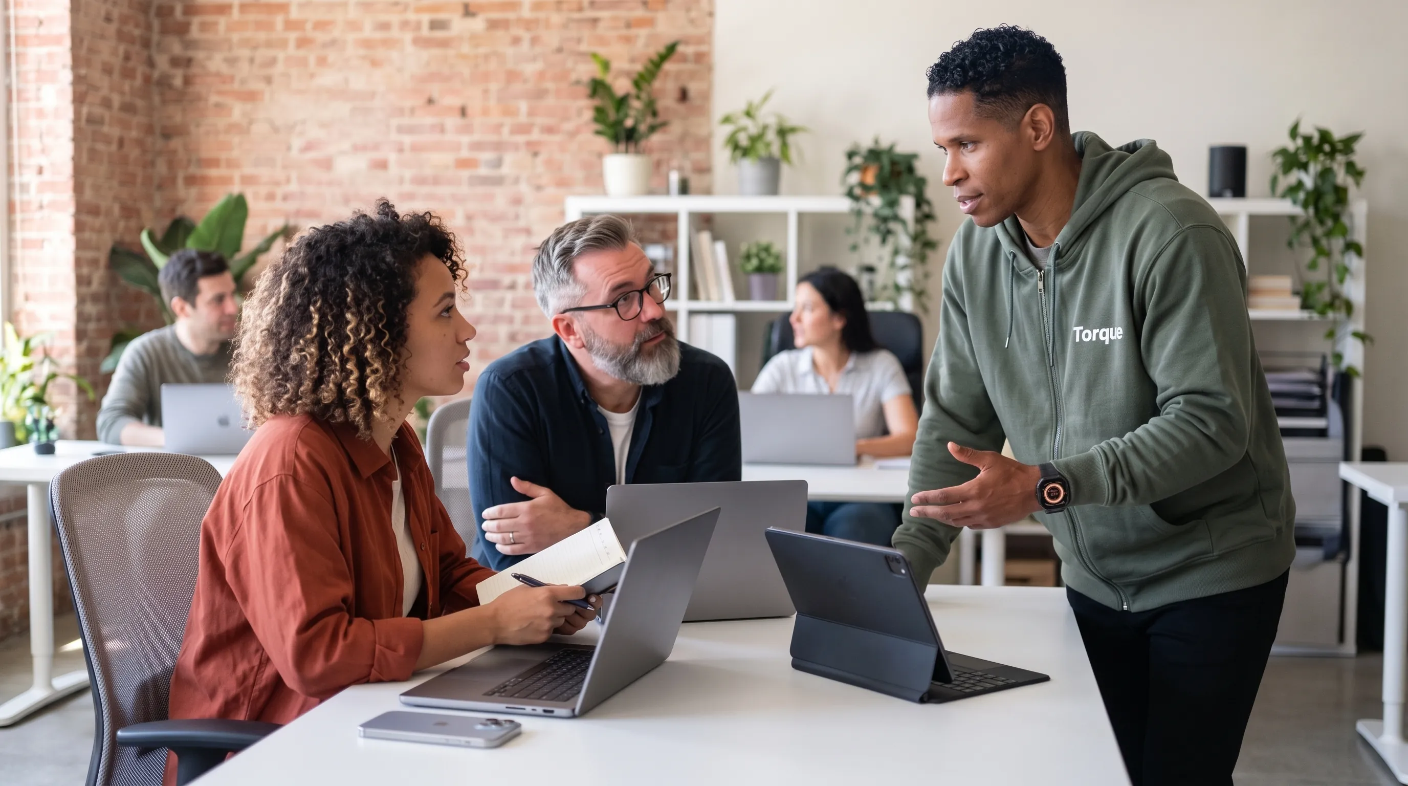 Rich Loen working through a plan with two members of a client's team